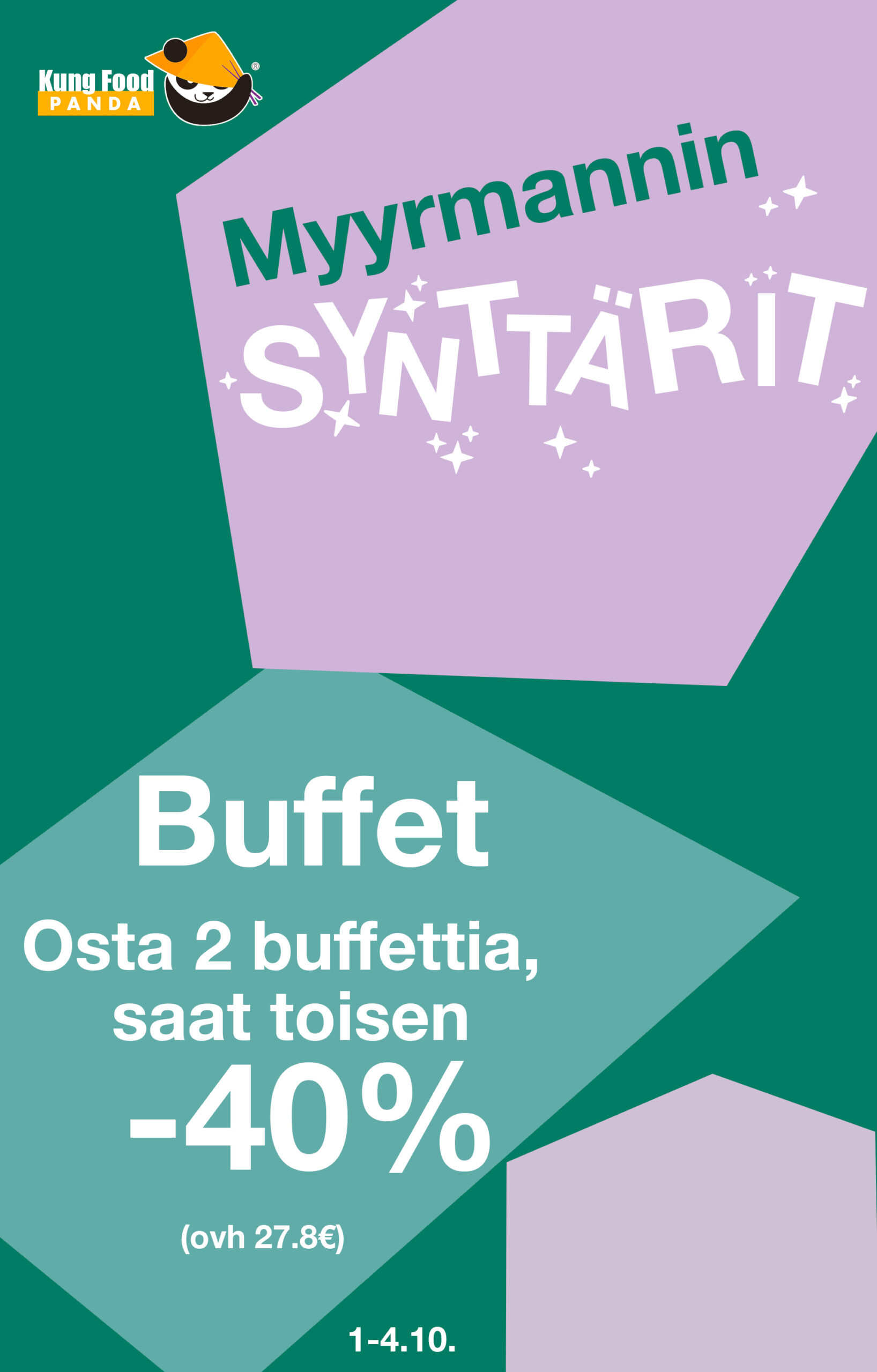 Osta 2 buffettia, saat toisen -40% Kung Food Panda Buffet